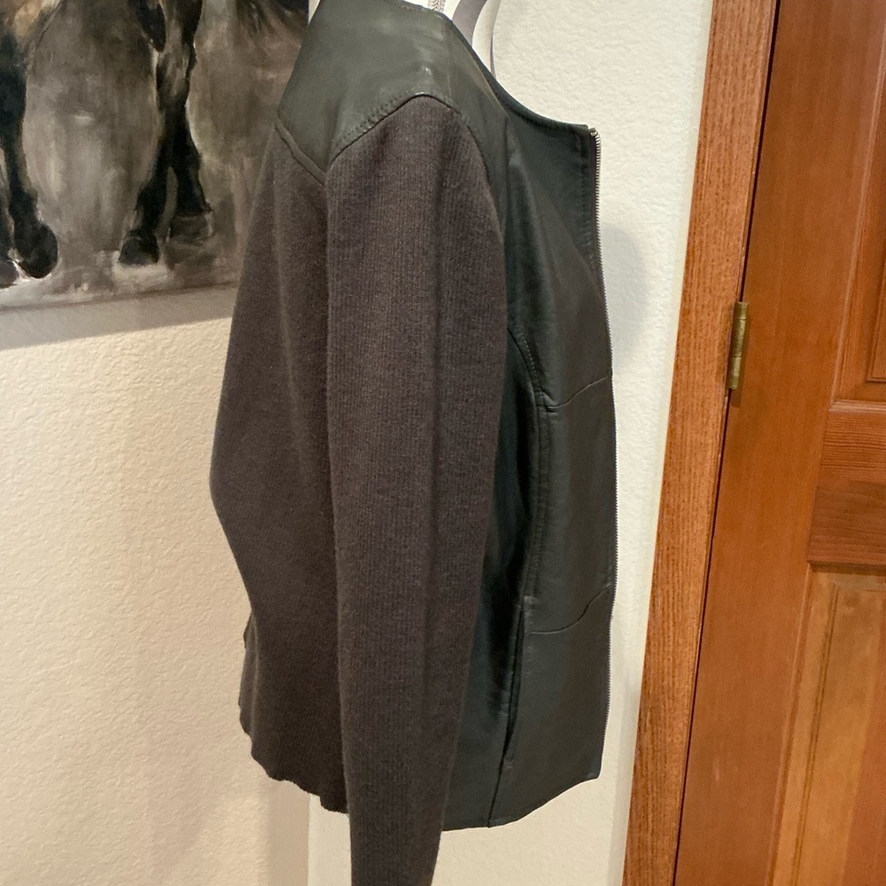 Faux leather and knit zip front jacket - Picture 3 of 7